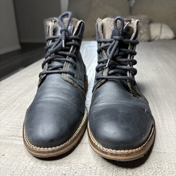 STEVE MADDEN Men’s Leather Cap Toe Lace-Up Boots Roy Black Gray Size 8